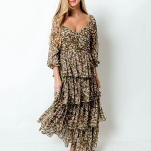 In Bloom Green Floral Maxi Dress